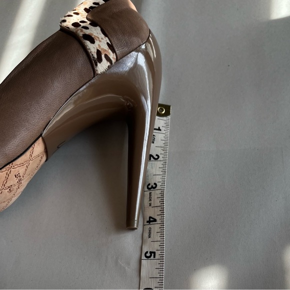 VTG Deadstock L.A.M.B Dora Brown Leather and Leopard Print Peep-Toe Heels Sz 9.5 - Picture 16 of 16